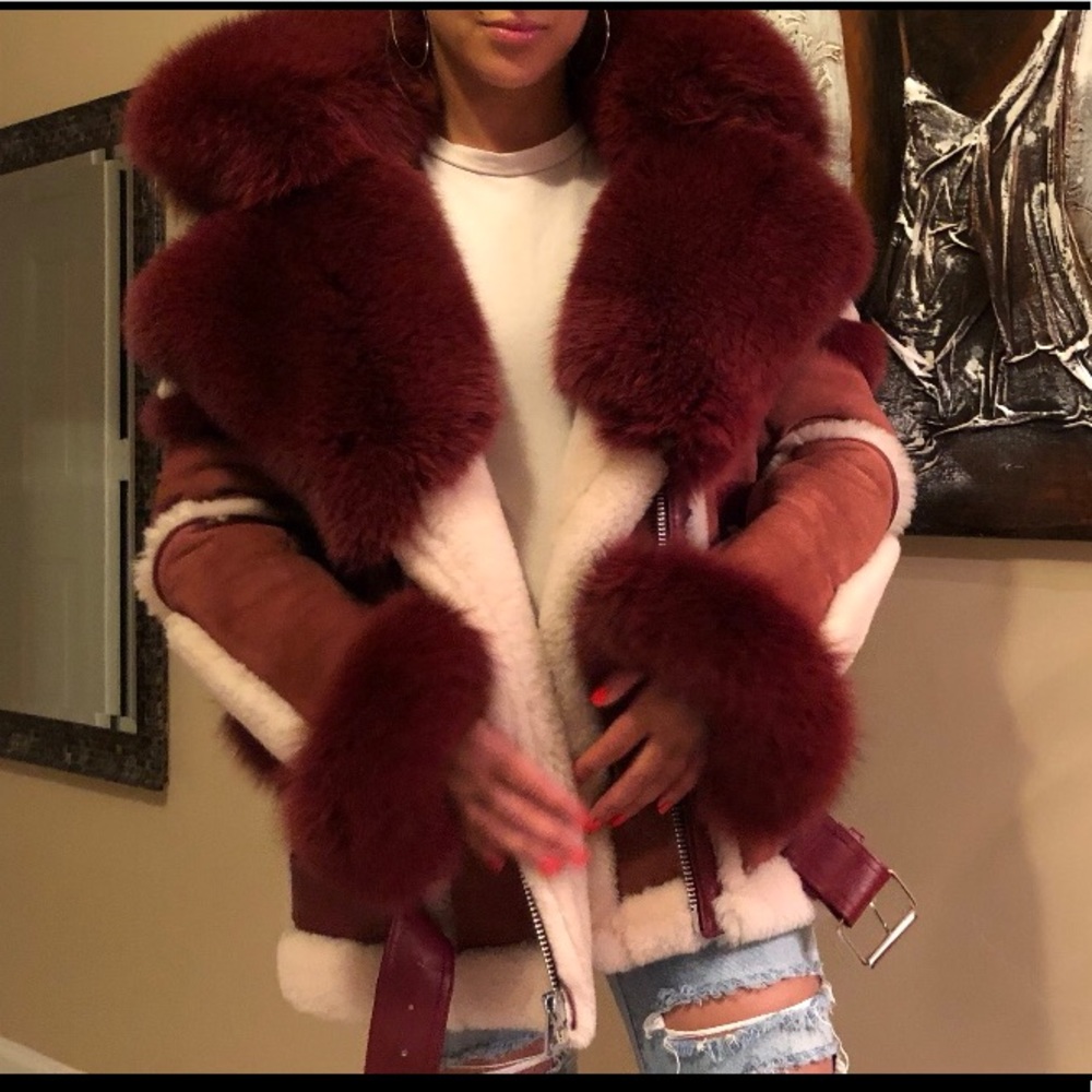 Fox Fur shearling jacket with leather belt